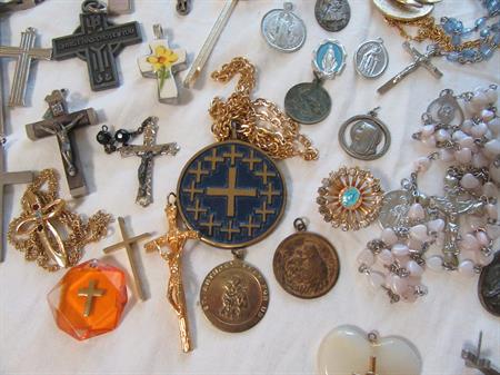 Religious  Lot Medals Rosary Scapulas Crosses Earrings Pendants Necklaces Rosaries Book Marks Christian Catholic Destash