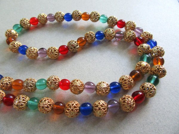 Vintage Multi Color Glass Filligree Necklace 