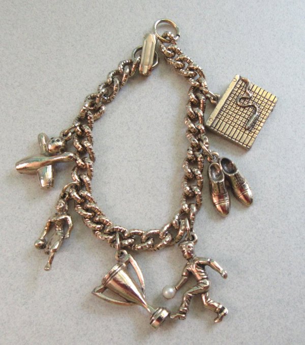 1950's Bowling Charm Bracelet Smaller Wrist Bowler Vintage Jewelry