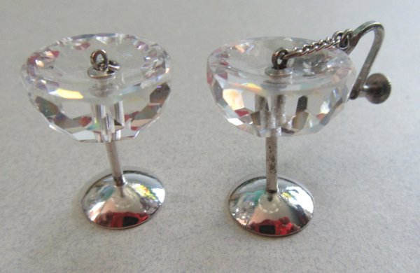 Vintage Crystal Cocktail Glass Charms Jewelry Parts 