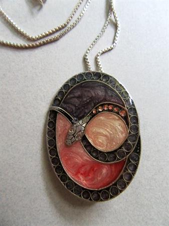 Enameled Snake Pendant on Sterling Silver Box Chain Serpent  Viper