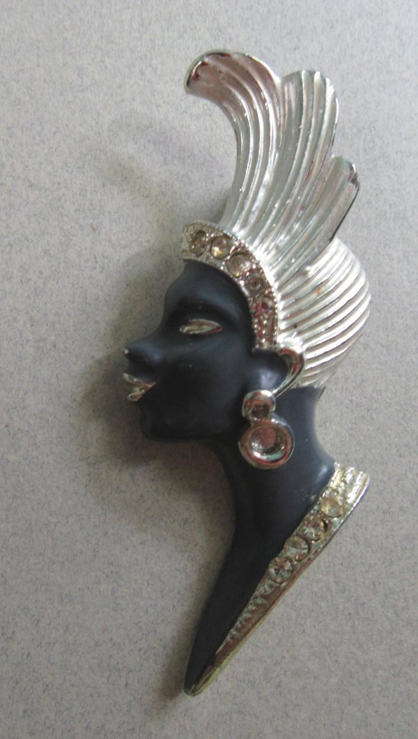 Vintage Lady Rhinetone Pin Figural