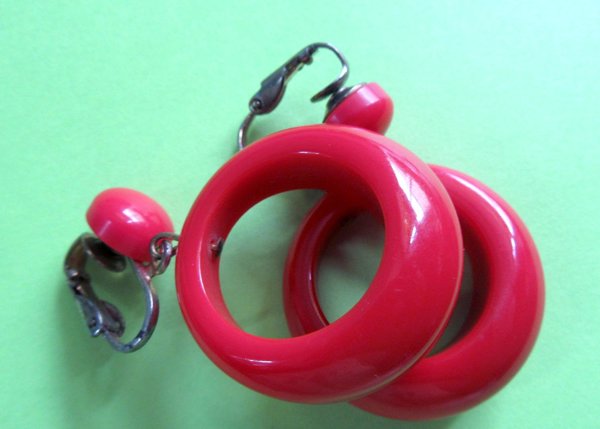 Red Bakelite Earrings Vintage Jewelry