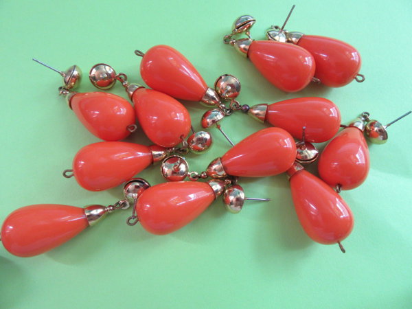 Vintage Mod Orange Lucite Pierced Earrings Lot  Never Worn