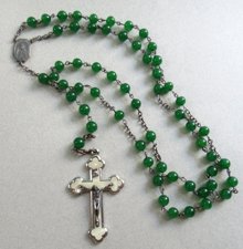 Vintage Green Glass Rosary Roma Italy Religious Christian Catholic 