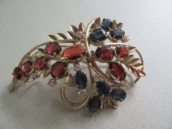 Genuine Gemstone Pin Garnets Sapphires Fine Vintage Jewelry
