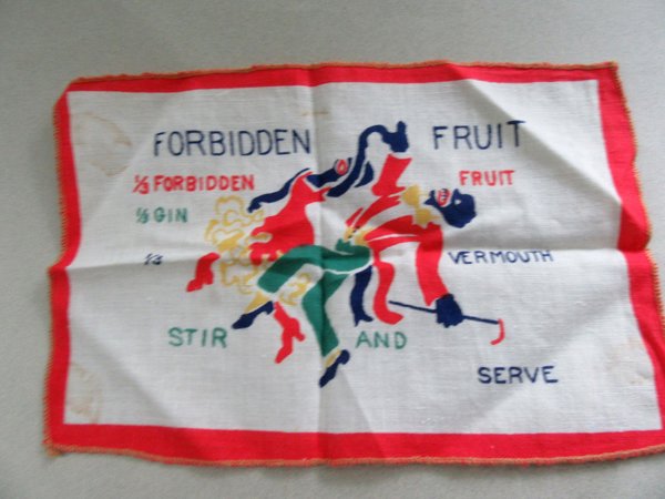 Vintage Forbidden Fruit Liqueur Cotton Cocktail Recipe Napkin Brewiana 