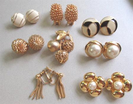 Vintage Signed Earrings Lot and BSK Cherries Pin Napier Monet  Coro Costume Jewelry