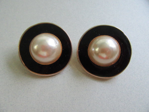 1980's Faux Pearl Black Earrings Vintage Jewelry
