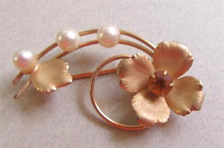 Genuine Pearls Gold Filled Flower Pin Brooch Fine Jewelry