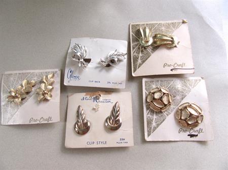 Mid Century 1950's Clip On Earrings Lot Original Cards Old Stock '50's Accessories Vintage Costume Jewelry