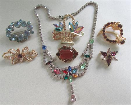 Vintage Rhinestone Jewelry Lot Astra Joseph Weisner Signed Necklace Pins Brooches