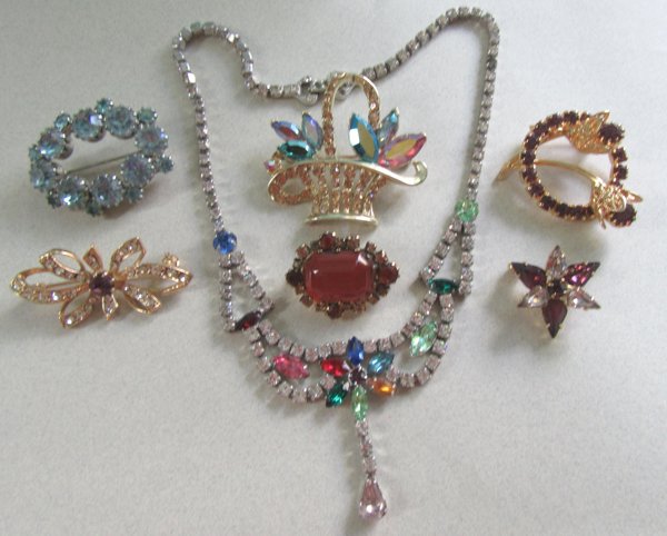 Vintage Rhinestone Jewelry Lot Astra Joseph Weisner Signed Brooches