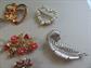 Vintage and Newer Pin Lot Rhinestone Faux Pearls Sarah Coventry Avon Costume Jewelry Hearts Floral Leaves