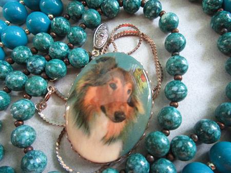 Vintage Blue Jewelry Lot Collie Dog Necklace