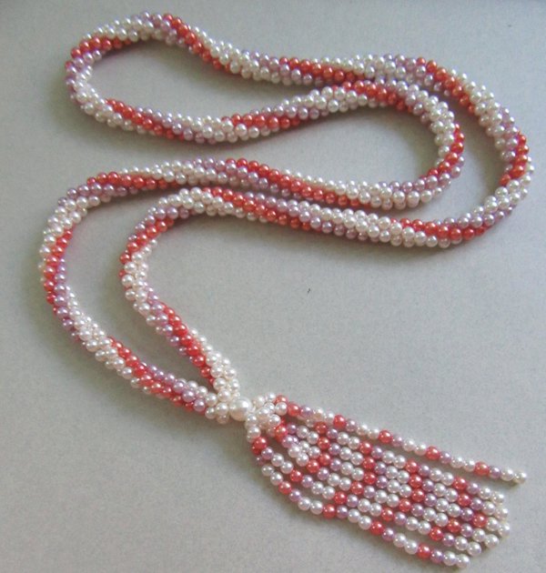 Faux Pearl Rope Necklace With Tassel Vintage Jewelry