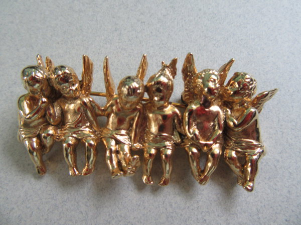 Vintage Berebi Angels Pin AS IS Gold Plate Signed Jewelry 