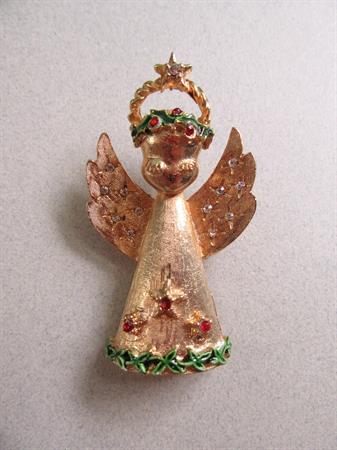 ART Arthur Pepper Christmas Rhinestone Angel Pin Holiday Vintage Costume Jewelry Religious Christian