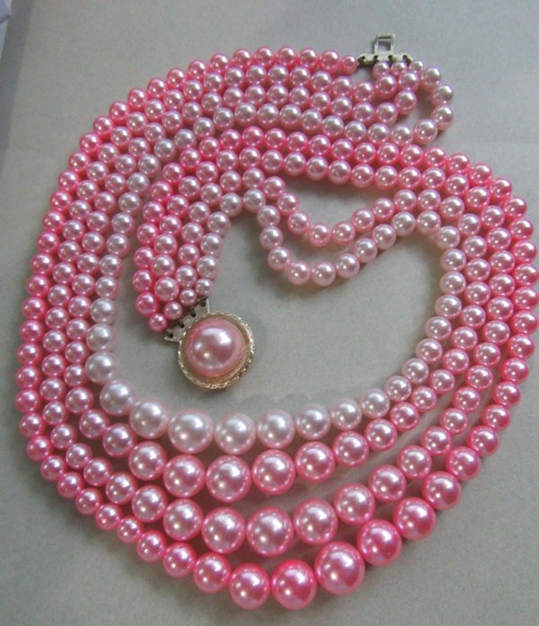 1950's Pink Necklace Faux Pearls Japan Vintage Jewelry 
