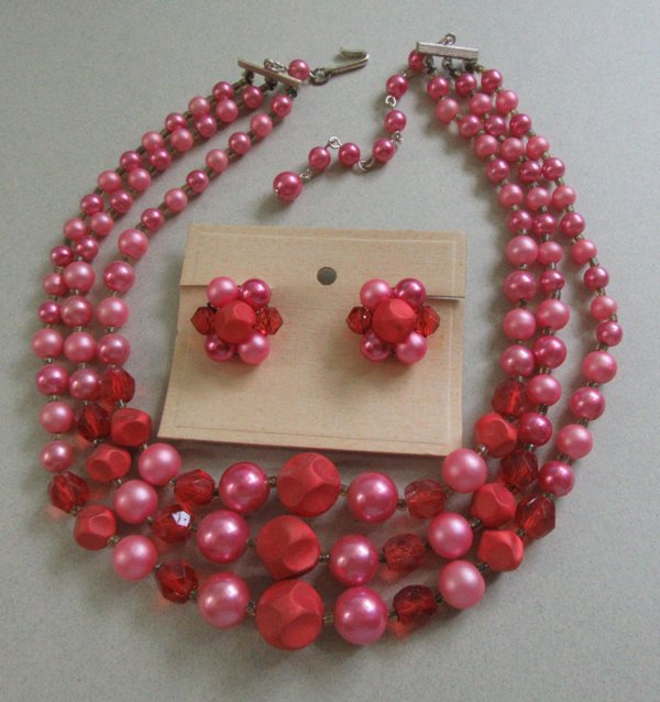 1950's Pink Necklace Set Japan Never Worn Vintage Jewelry