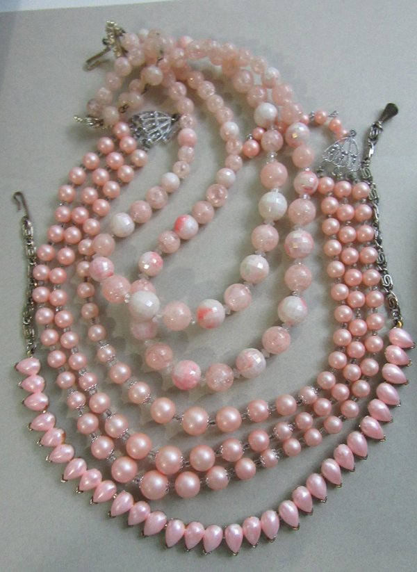 Vintage Pink Necklaces Lot One Signed Coro Faux Pearls Lucite