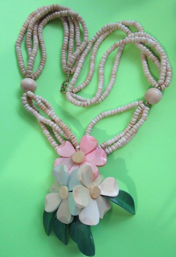 1980's Tropical Necklace Luau Hibiscus Vintage Jewelry 