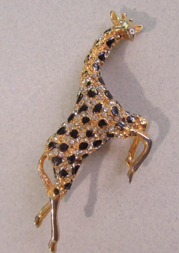 Rhinestone Hattie Carnegie Giraffe Pin AS IS  Knock Off?  Signed Jewelry 