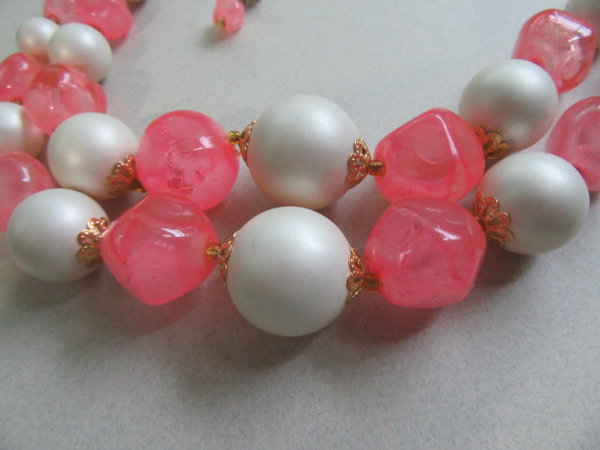 1950's Pink Lucite Necklace Hong Kong Vintage Jewelry 
