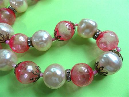 Vintage Pink Bubble Necklace Faux Pearls