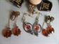 Faux Cameo Jewelry Lot Crystal Clip On Earrings Ceramic Asian Symbol Pins Fall Colors