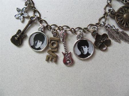 Retro Beatles Photo Charm Bracelet John Paul George Ringo 