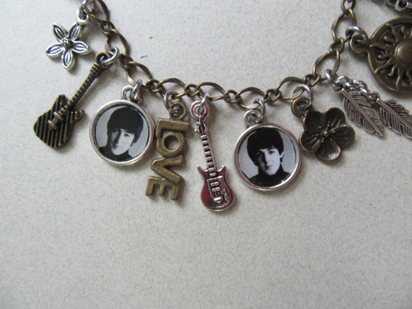 Retro Beatles Photo Charm Bracelet John Paul George Ringo 