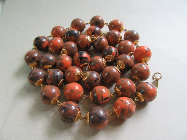 Vintage Freirich Orange and Black Necklace Signed Jewelry 