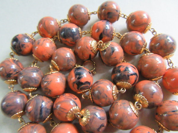 Vintage Freirich Orange and Black Necklace Signed Jewelry 