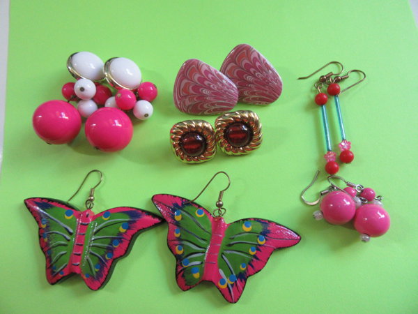 Vintage Pink Pierced Earrings Lot Butterflies