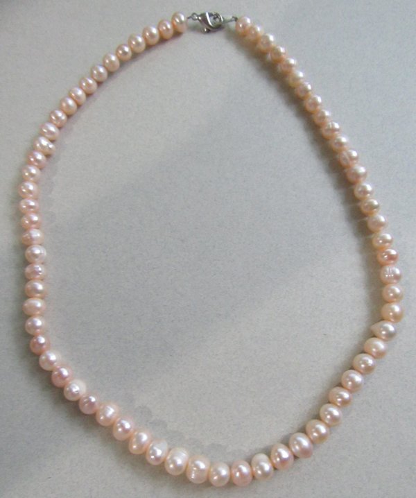 Pale Pink Genuine Freshwater Pearl Necklace 16 1/2" Long
