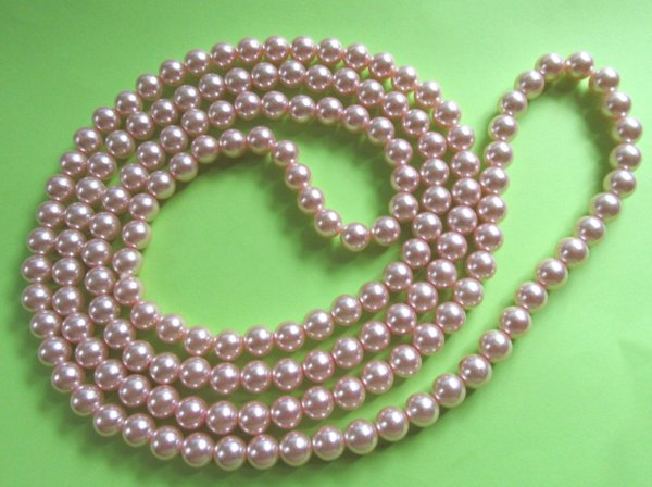 Vintage Long Pink Faux Pearls Necklace Flapper