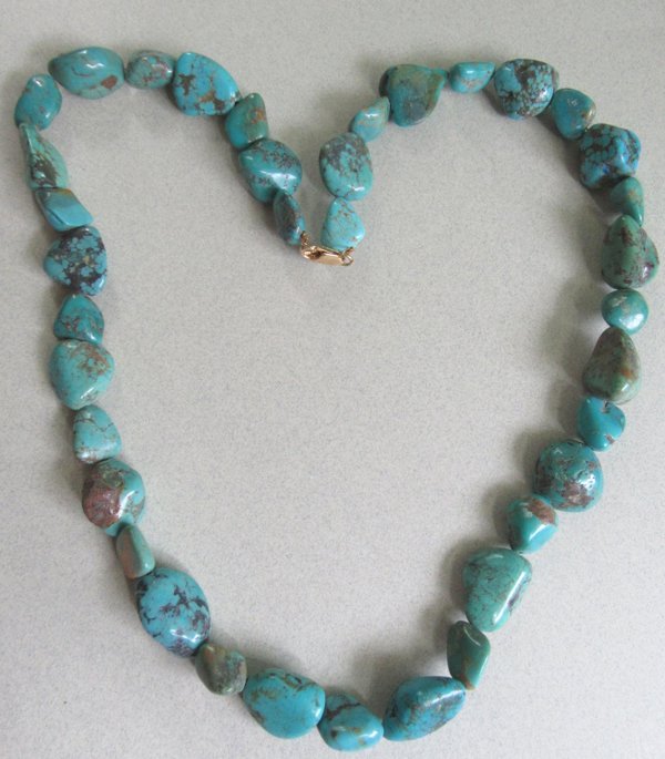 Genuine Turquoise Nugget Necklace 20" Gemstone Fine Jewelry