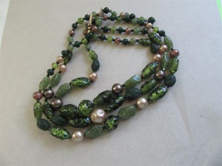 Foiled Green Art Glass Necklace Destash Repurpose Beads For Earrings