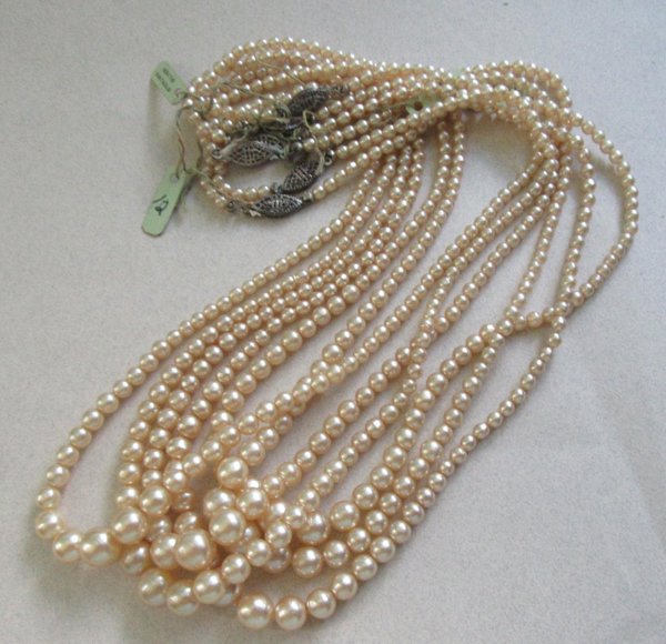 Vintage Glass Pearl Necklace Sterling Clasp Original Tag Never Worn