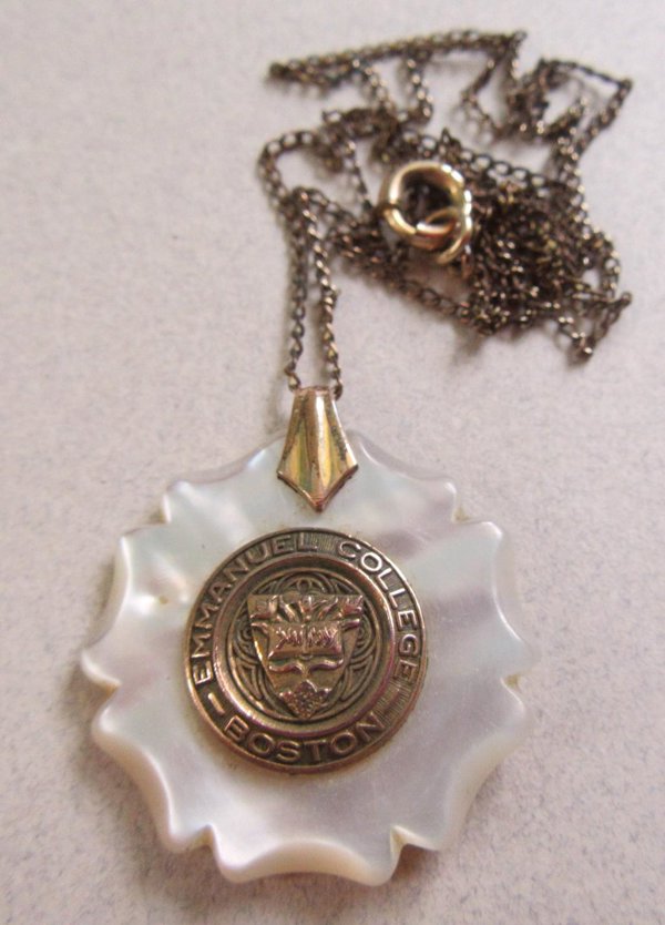 Vintage Emmanuel College Necklace Boston Mass Mother of Pearl Catholic