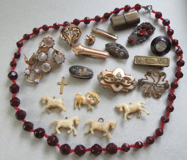 Victorian and Up Junk Jewelry Lot Celluloid Charms