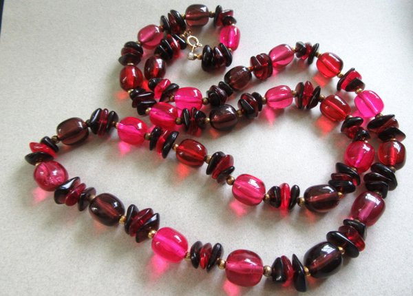 Vintage Pink Red Lucite Necklace