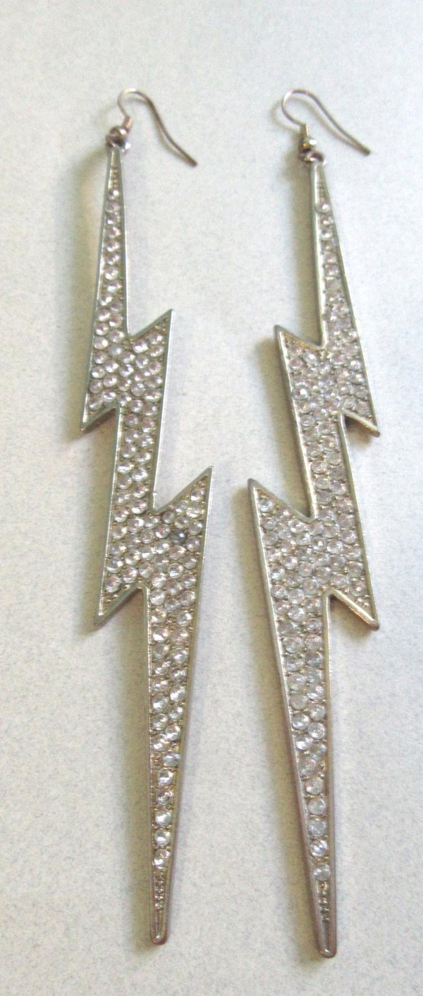 1980's Rhinestone Lighting Bolt Earrings Shoulder Dusters 