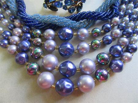 Vintage Blue Jewelry Lot 1950's Necklaces Japan Pins