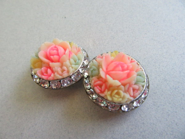 Celluloid Rhinestone Clip Earrings Vintage Jewelry