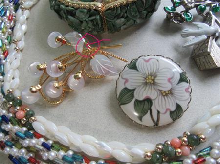 Vintage Jewelry Lot Some Signed Mother of Pearl Jade