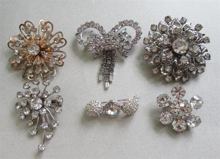 Vintage 1950's Rhinestone Pin Brooch Lot Marianne  Costume Jewelry