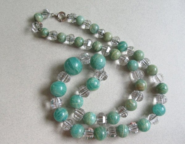 Vintage Genuine Blue Stone and Crystal Necklace On Chain Gemstone