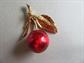 Articulated Heavy Enameled Red Cherry Pin Fruit Figural Costume Jewelry